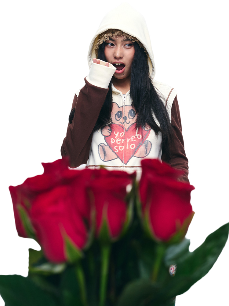 Color-Block Printed Slim-Fit Hooded Sweatshirt Cardigan Zip-Up Short Jacket for Women - Trendy Casual Layering Piece