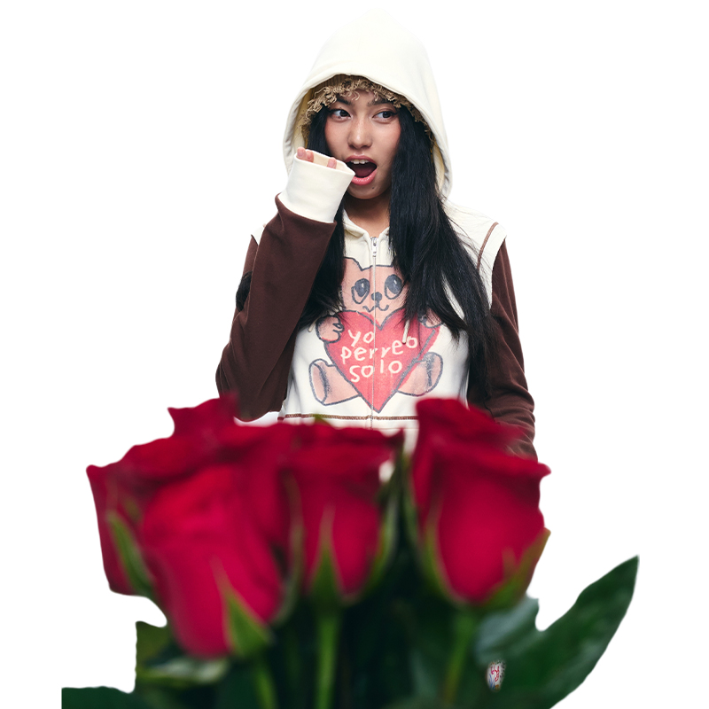 Color-Block Printed Slim-Fit Hooded Sweatshirt Cardigan Zip-Up Short Jacket for Women - Trendy Casual Layering Piece