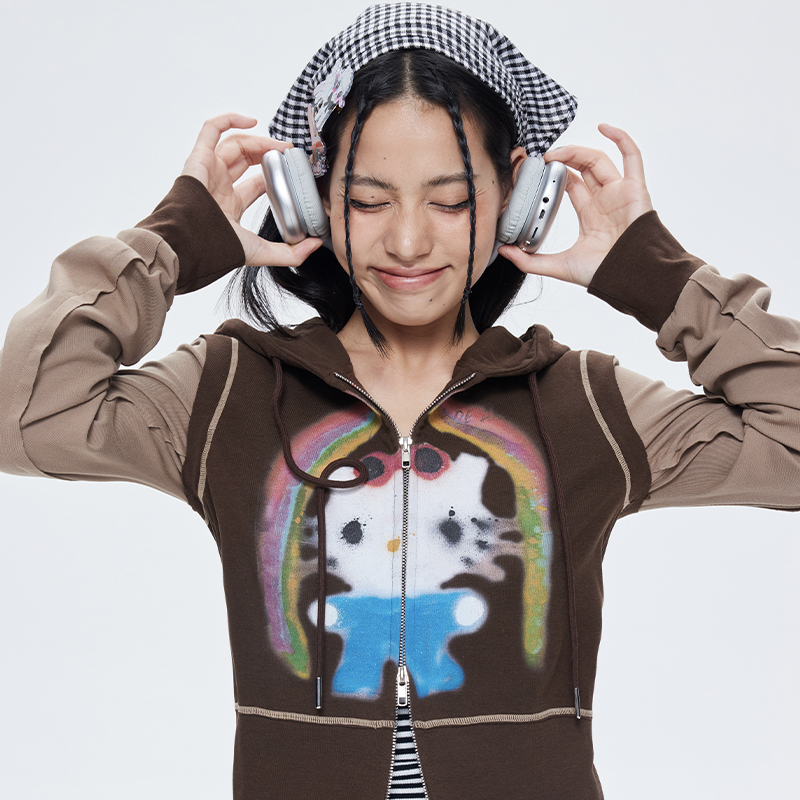 Color-Block Printed Slim-Fit Hooded Sweatshirt Cardigan Zip-Up Short Jacket for Women - Trendy Casual Layering Piece Color-Block Printed Slim-Fit Hooded Sweatshirt Cardigan Zip-Up Short Jacket for Women - Trendy Casual Layering Piece