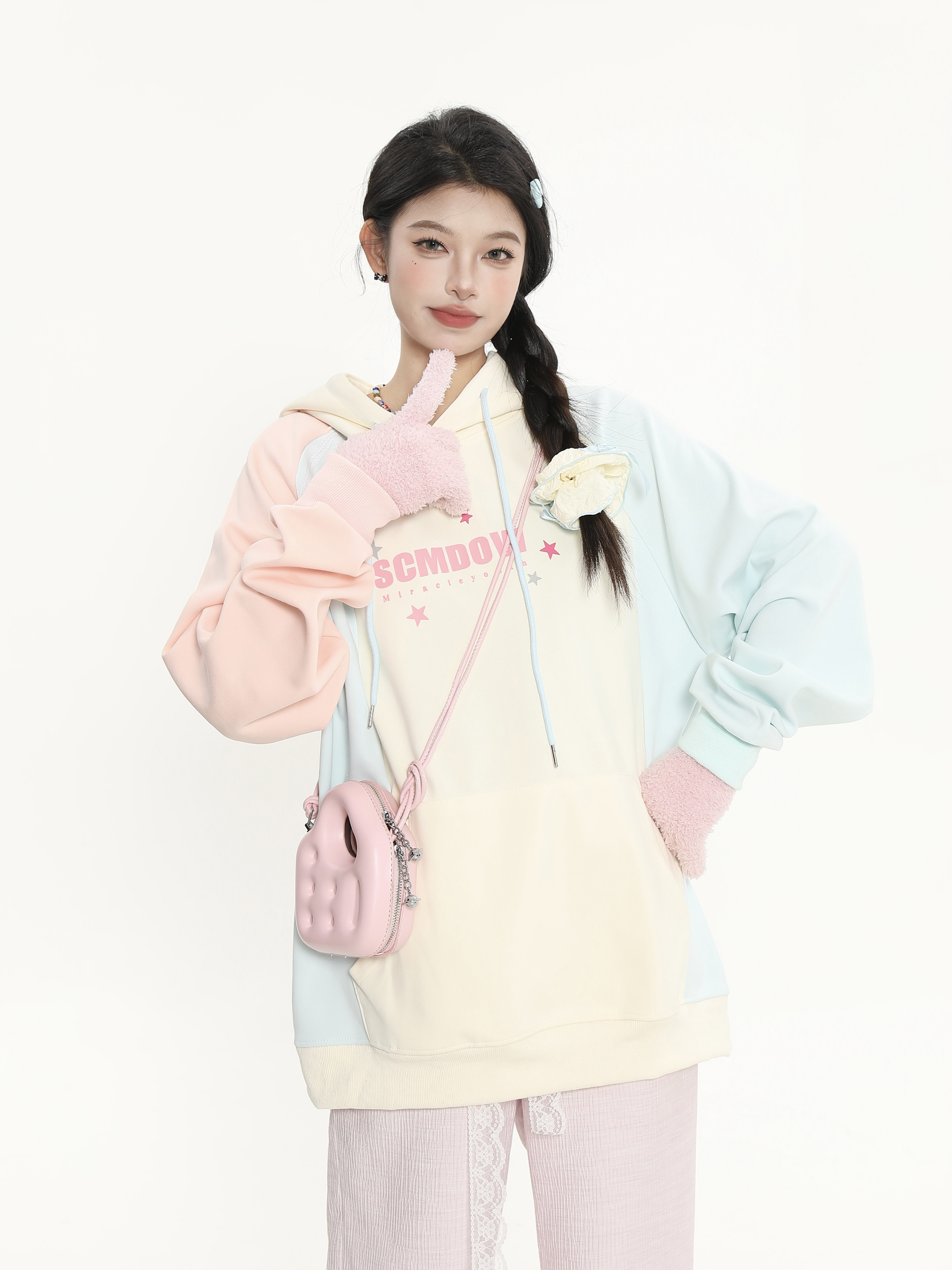 Color Block Spliced Hoodie for Women - Sweet Girl Loose Fit Autumn Jacket in Korean Style