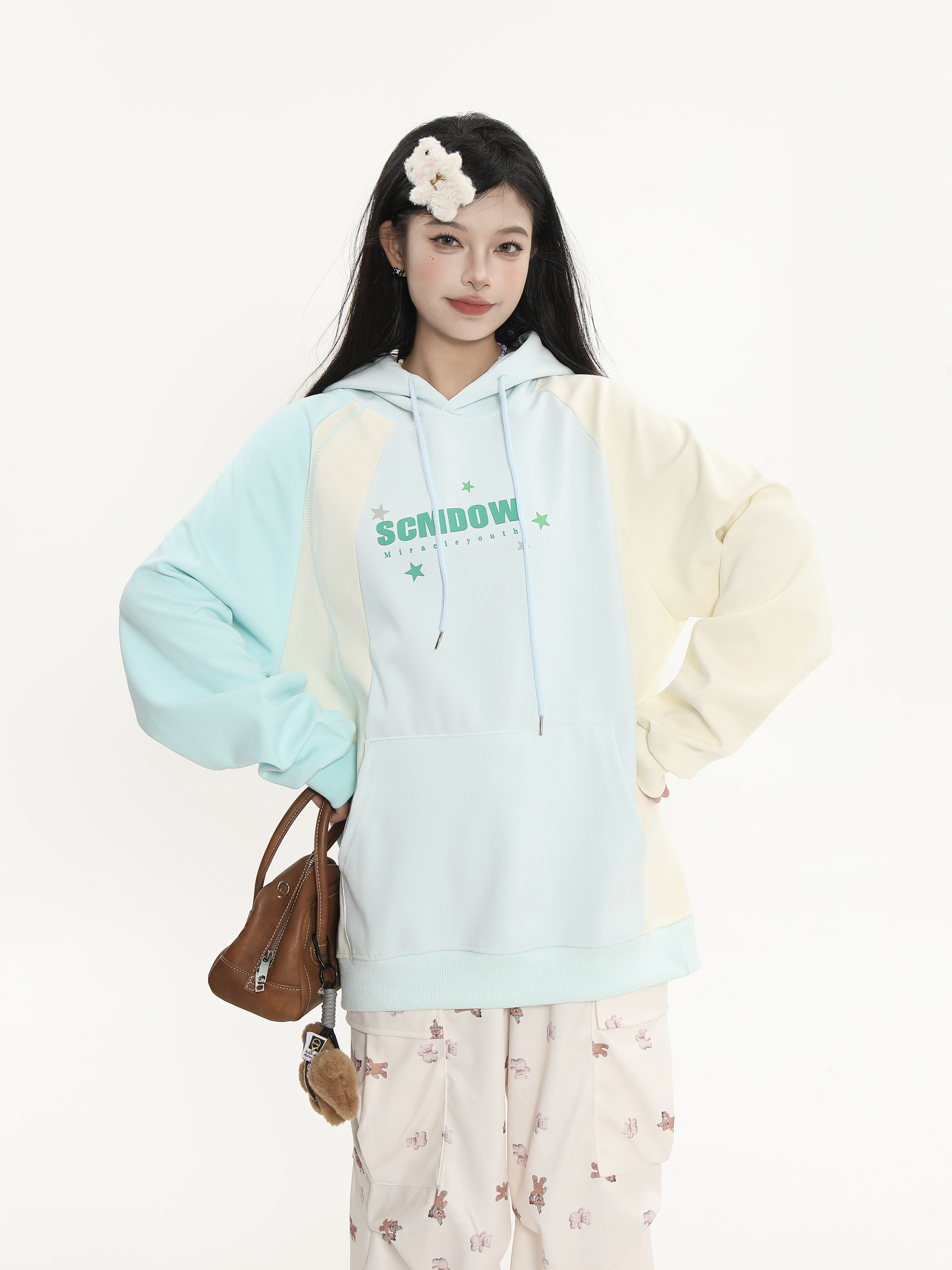 Color Block Spliced Hoodie for Women - Sweet Girl Loose Fit Autumn Jacket in Korean Style Color Block Spliced Hoodie for Women - Sweet Girl Loose Fit Autumn Jacket in Korean Style