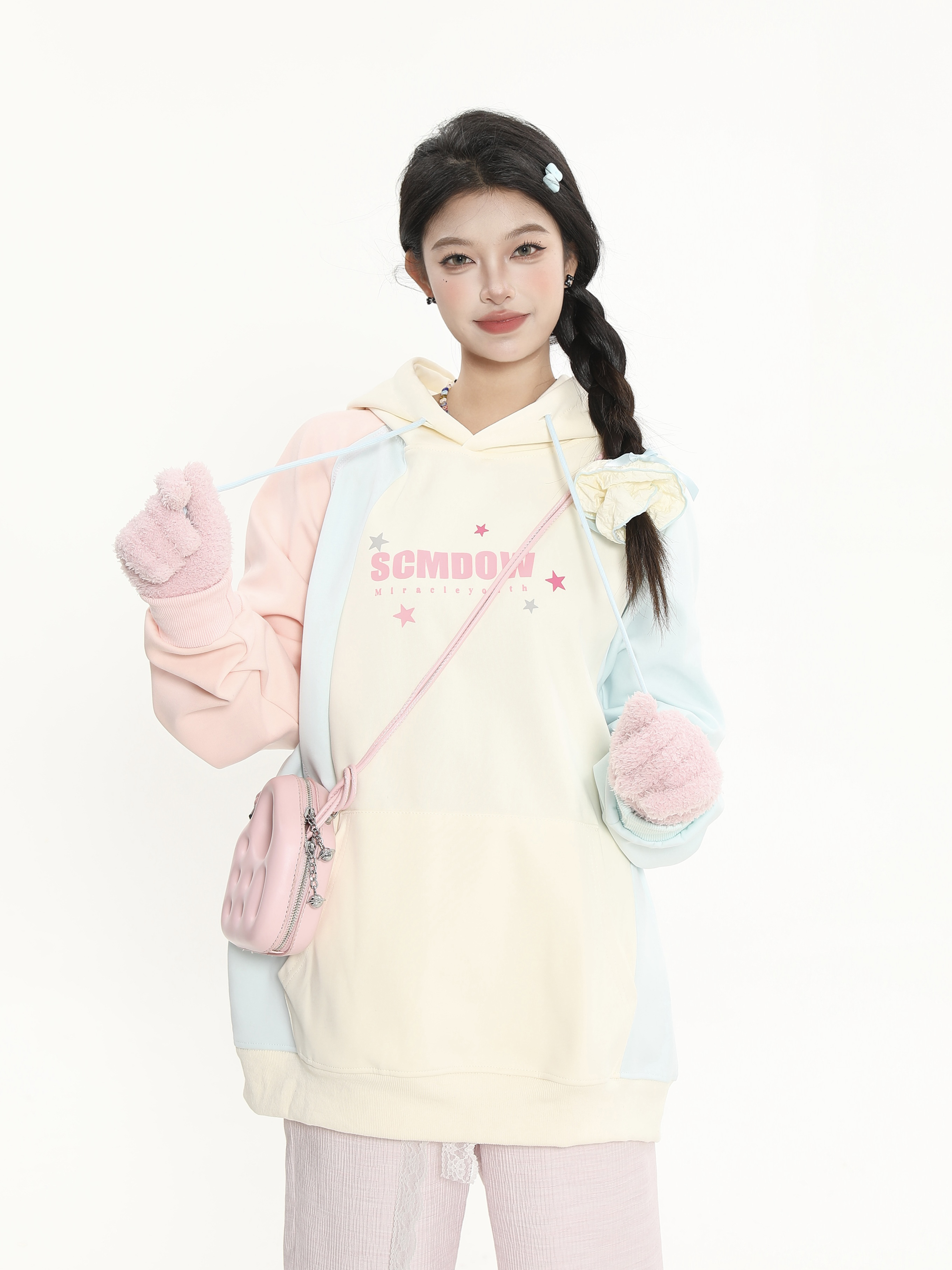 Color Block Spliced Hoodie for Women - Sweet Girl Loose Fit Autumn Jacket in Korean Style Color Block Spliced Hoodie for Women - Sweet Girl Loose Fit Autumn Jacket in Korean Style