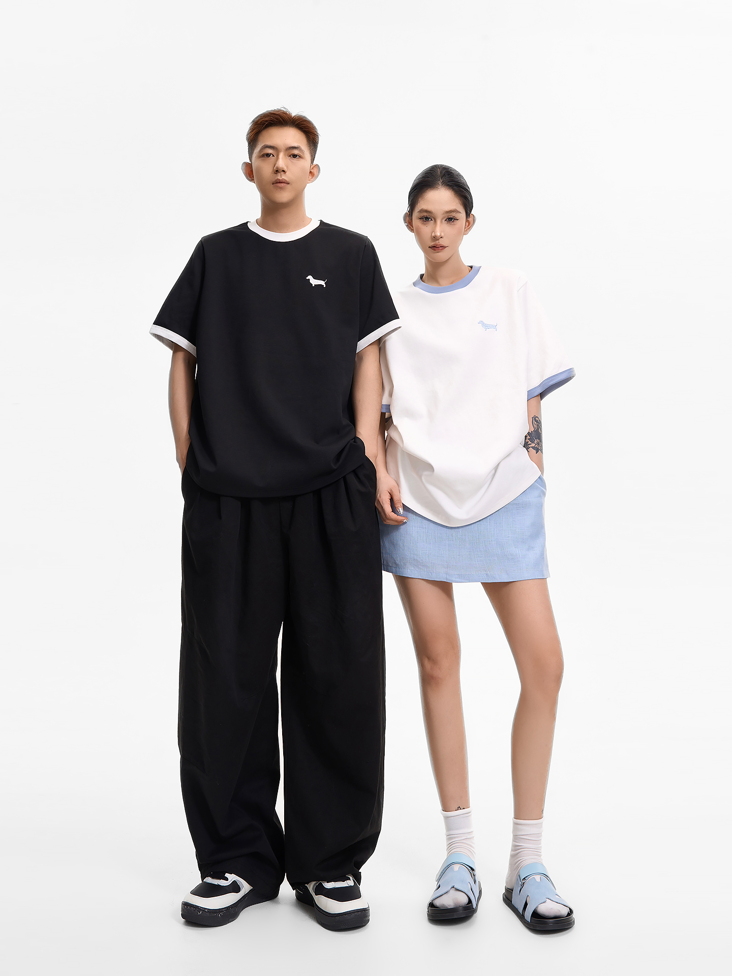 Color-Blocked Dog Embroidery Round Neck Short Sleeve T-Shirt for Women - Summer Loose Slimming Versatile Top in Korean Style Color-Blocked Dog Embroidery Round Neck Short Sleeve T-Shirt for Women - Summer Loose Slimming Versatile Top in Korean Style