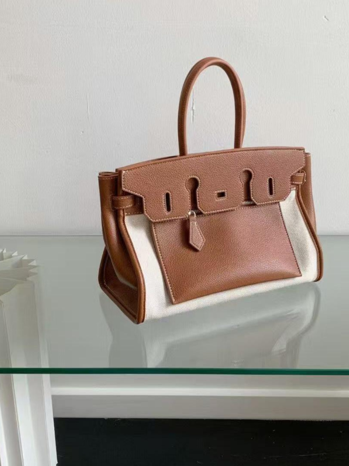 Color-Blocked Lightweight Luxury Canvas Handbag - Versatile Kelly Style Shoulder & Crossbody Bag for Everyday Chic