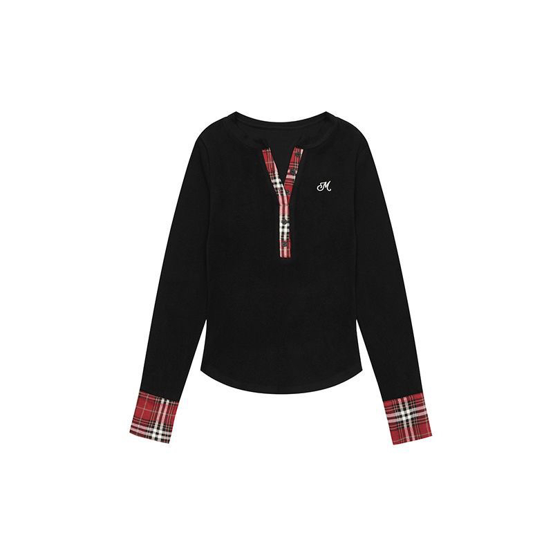 Color-Blocked Plaid Splicing American Jazz Dance Suit for Women with Curved Knife Jeans, Unique Design Top, Y2K Style Color-Blocked Plaid Splicing American Jazz Dance Suit for Women with Curved Knife Jeans, Unique Design Top, Y2K Style