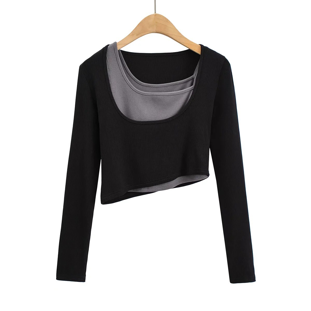 Color-Blocking Faux Two-Piece Slim Fit Jazz Dance T-Shirt for Women - Trendy Short Sleeve Practice Top Color-Blocking Faux Two-Piece Slim Fit Jazz Dance T-Shirt for Women - Trendy Short Sleeve Practice Top