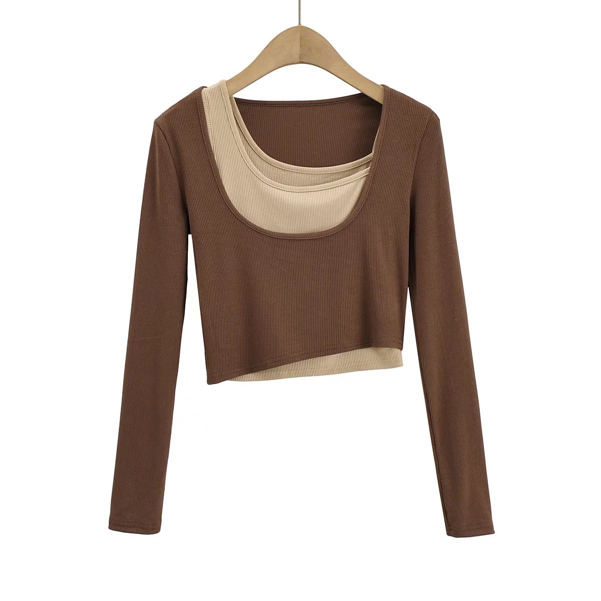 Color-Blocking Faux Two-Piece Slim Fit Jazz Dance T-Shirt for Women - Trendy Short Sleeve Practice Top Color-Blocking Faux Two-Piece Slim Fit Jazz Dance T-Shirt for Women - Trendy Short Sleeve Practice Top