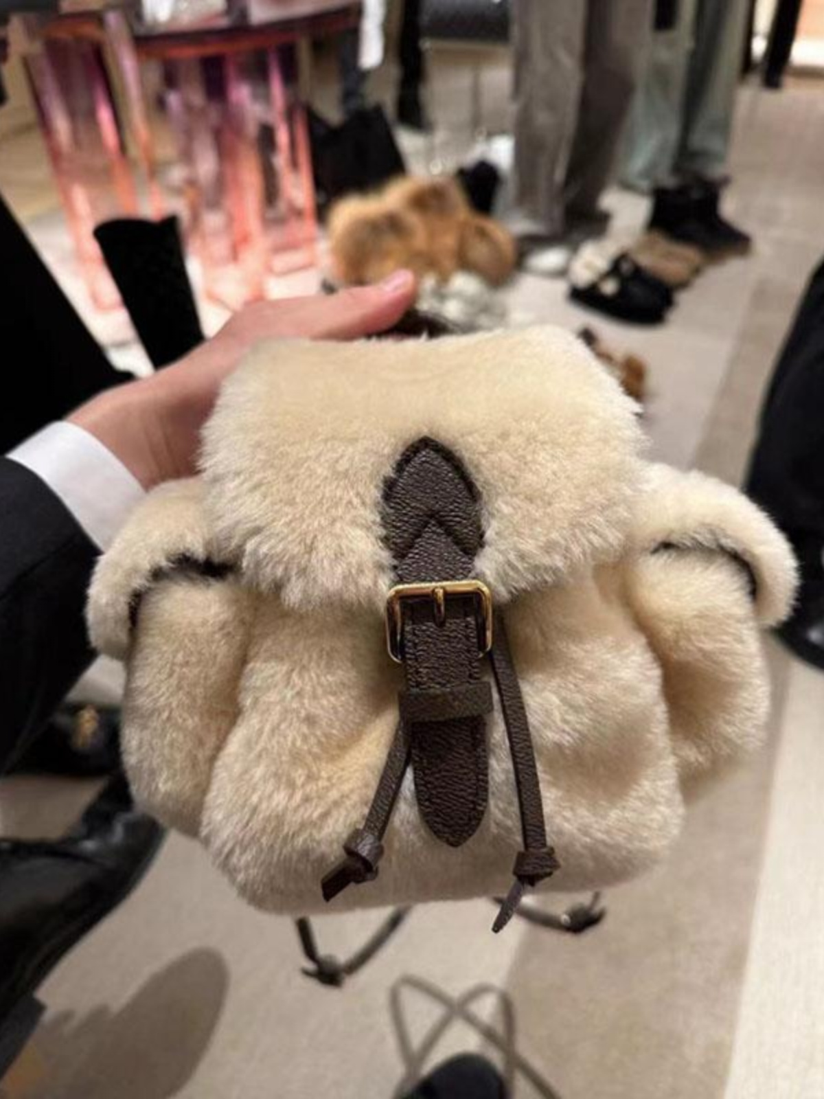 Color-Blocking Furry Backpack for Women, Plush Ins Style Bag for Class and Commuting, Trendy 2025 Model