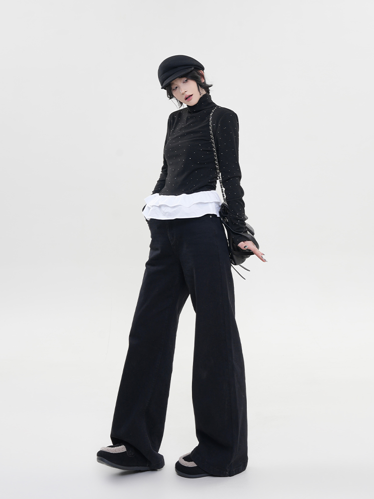 Color-Blocking Sequin High-Neck Long Sleeve T-Shirt for Women - Korean Style, Versatile Slim-Fit Base Layer Top for Autumn & Winter Color-Blocking Sequin High-Neck Long Sleeve T-Shirt for Women - Korean Style, Versatile Slim-Fit Base Layer Top for Autumn & Winter