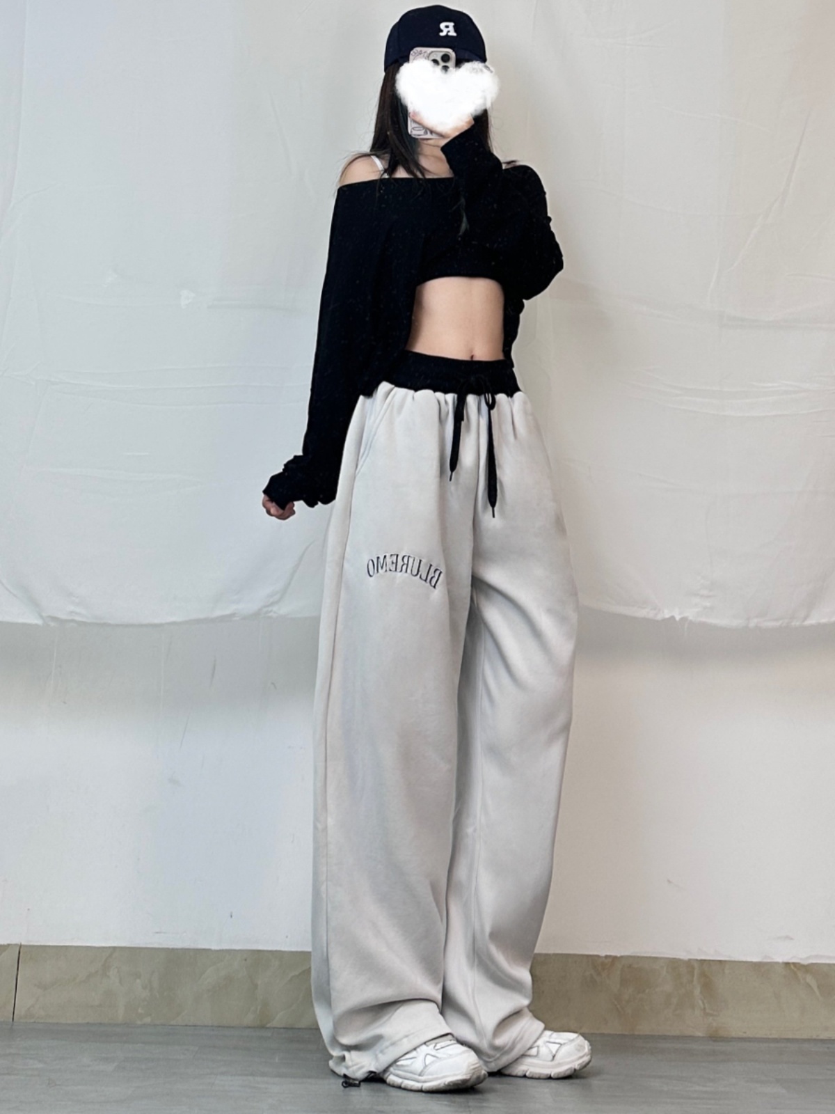 Color-Blocking Spliced Draped Straight-Leg Sweatpants for Women - Loose American Hip-Hop Street Dance Casual Wide-Leg Sports Pants