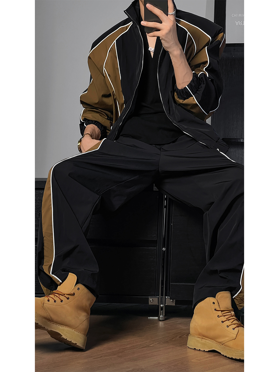 Color-Blocking Splicing Dragon Dadao Sports Suit - Retro American High Street Autumn Trendy Outdoor Activewear