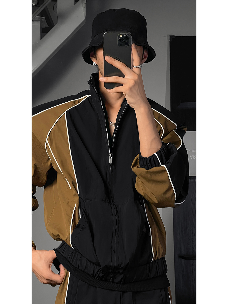 Color-Blocking Splicing Dragon Dadao Sports Suit - Retro American High Street Autumn Trendy Outdoor Activewear