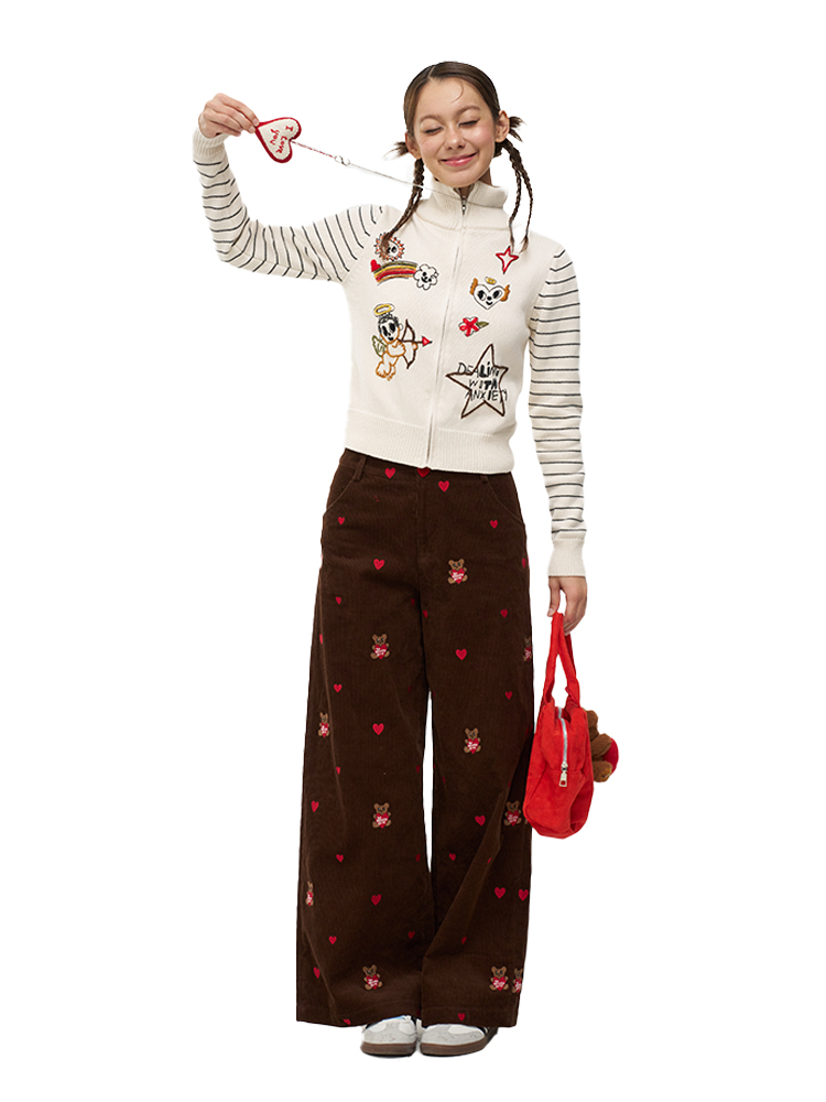 Colorful Embroidered Knitted Cardigan Zip-Up Jacket - White Sweater, Cozy Artist Design, Y2K Fashion, Perfect Layering Piece Colorful Embroidered Knitted Cardigan Zip-Up Jacket - White Sweater, Cozy Artist Design, Y2K Fashion, Perfect Layering Piece