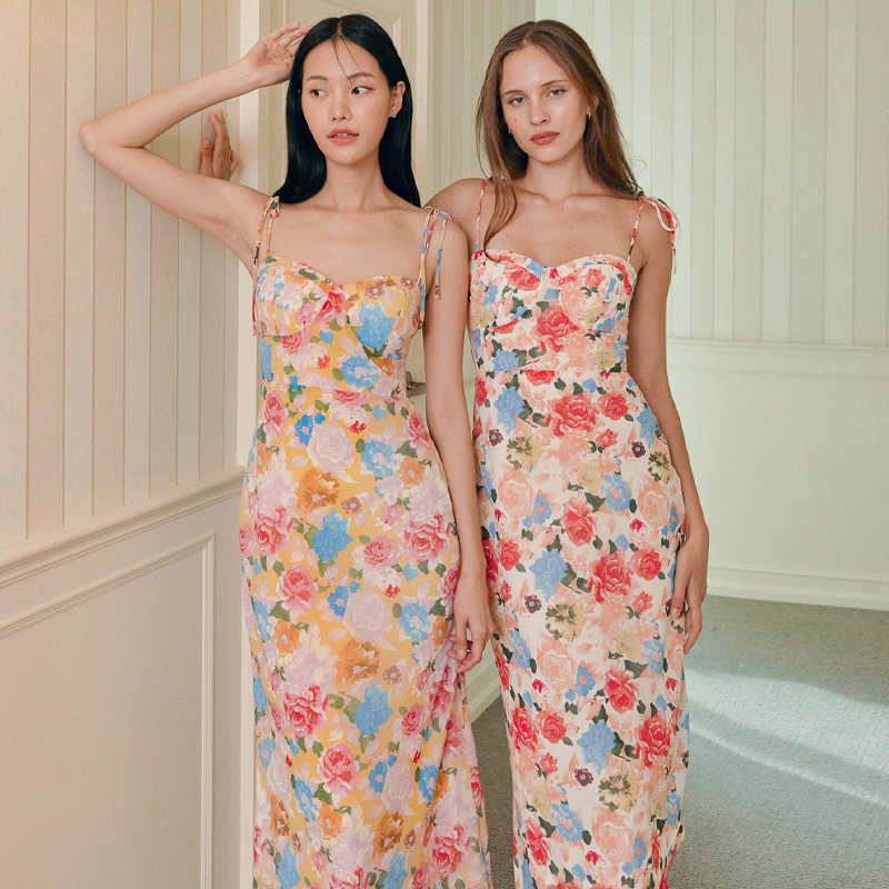 Colorful Floral Spaghetti Strap Dress for Women, Adjustable High Waist, Slim Fit, Knee-Length Summer Fashion, Y2K Style