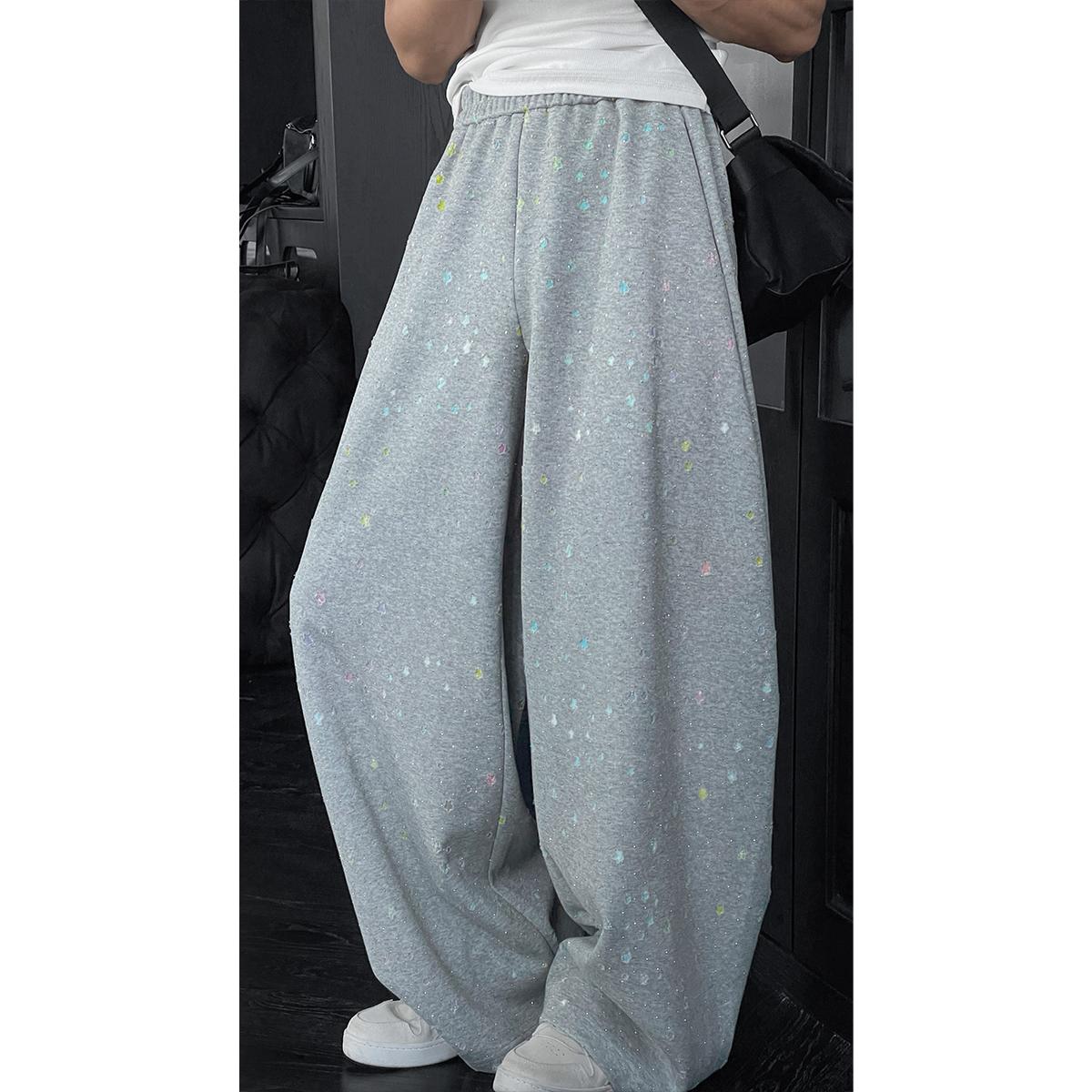 Colorful Star Rhinestone Design Loose Curved Blade Casual Long Pants - Summer Heavywork Style for Versatile Y2K Fashion