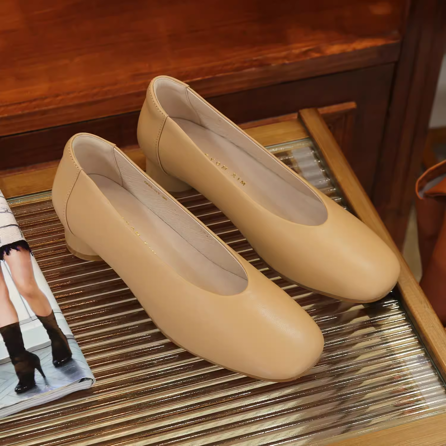 Comfortable 3.5cm Low Chunky Heel Round Toe Genuine Leather Womenâ€™s Single Shoes in Soft French Sheepskin - Spring 2025 Fashion