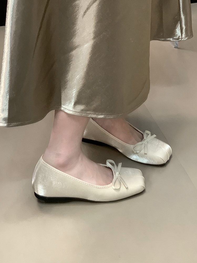 Comfortable Bow Square Toe Flats for Women - Summer 2025 Hidden Height Mary Jane Shoes in Ocean Color, Shallow Mouth Design Comfortable Bow Square Toe Flats for Women - Summer 2025 Hidden Height Mary Jane Shoes in Ocean Color, Shallow Mouth Design