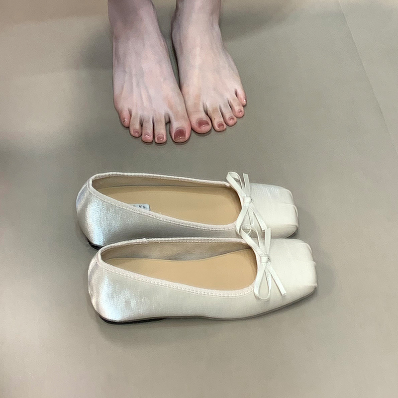 Comfortable Bow Square Toe Flats for Women - Summer 2025 Hidden Height Mary Jane Shoes in Ocean Color, Shallow Mouth Design