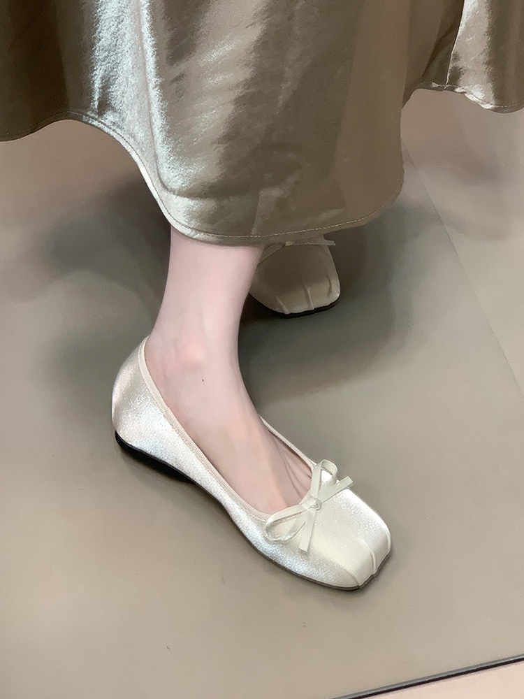 Comfortable Bow Square Toe Flats for Women - Summer 2025 Hidden Height Mary Jane Shoes in Ocean Color, Shallow Mouth Design