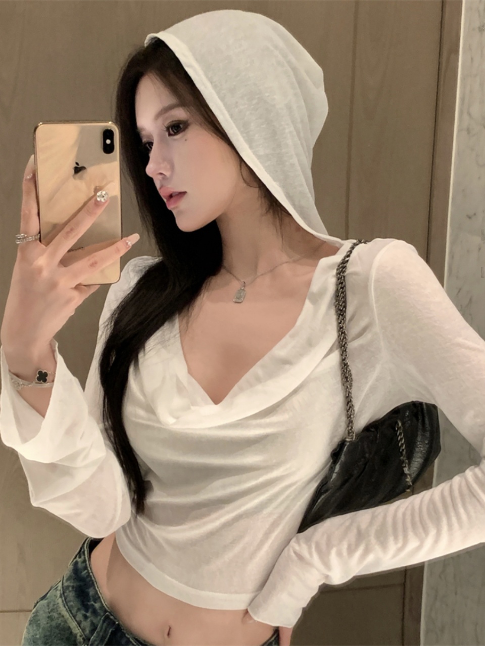 Cool Spicy Girl Hooded T-Shirt for Women - Thin Crop Top with Jazz Dance Design, Street Style, Perfect for 90s and Y2K Fashion