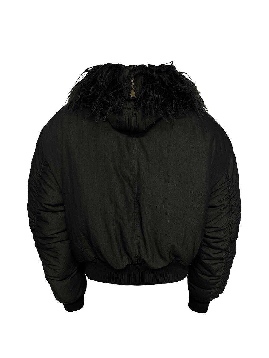 Cotton N2B Bomber Jacket with Carnivorous Flower Print, 3M Thinsulate, Short Wide Silhouette, Curved Sleeves, Y2K Style Cotton N2B Bomber Jacket with Carnivorous Flower Print, 3M Thinsulate, Short Wide Silhouette, Curved Sleeves, Y2K Style