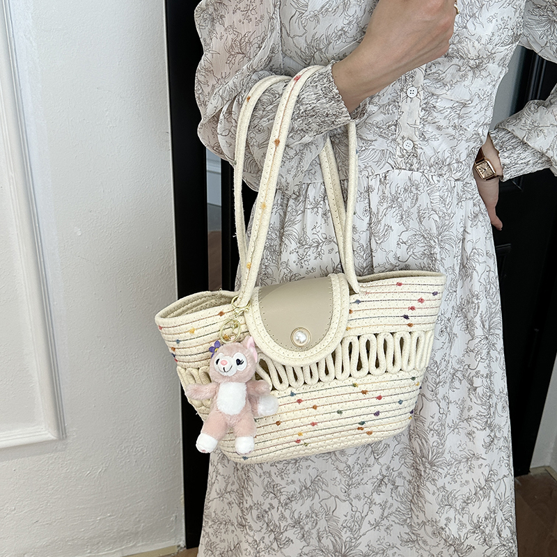 Countryside Pearl Button Woven Handbag - 2025 Seaside Vacation Shoulder Bag, Forest Style Vegetable Basket Tote Countryside Pearl Button Woven Handbag - 2025 Seaside Vacation Shoulder Bag, Forest Style Vegetable Basket Tote