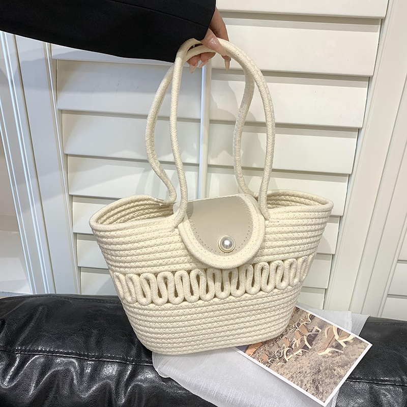 Countryside Pearl Button Woven Handbag - 2025 Seaside Vacation Shoulder Bag, Forest Style Vegetable Basket Tote Countryside Pearl Button Woven Handbag - 2025 Seaside Vacation Shoulder Bag, Forest Style Vegetable Basket Tote