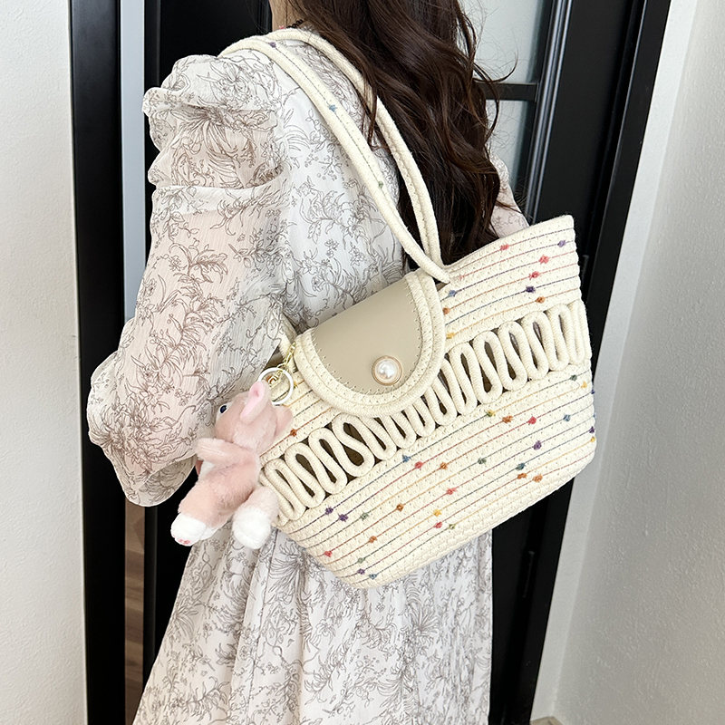 Countryside Pearl Button Woven Handbag - 2025 Seaside Vacation Shoulder Bag, Forest Style Vegetable Basket Tote Countryside Pearl Button Woven Handbag - 2025 Seaside Vacation Shoulder Bag, Forest Style Vegetable Basket Tote