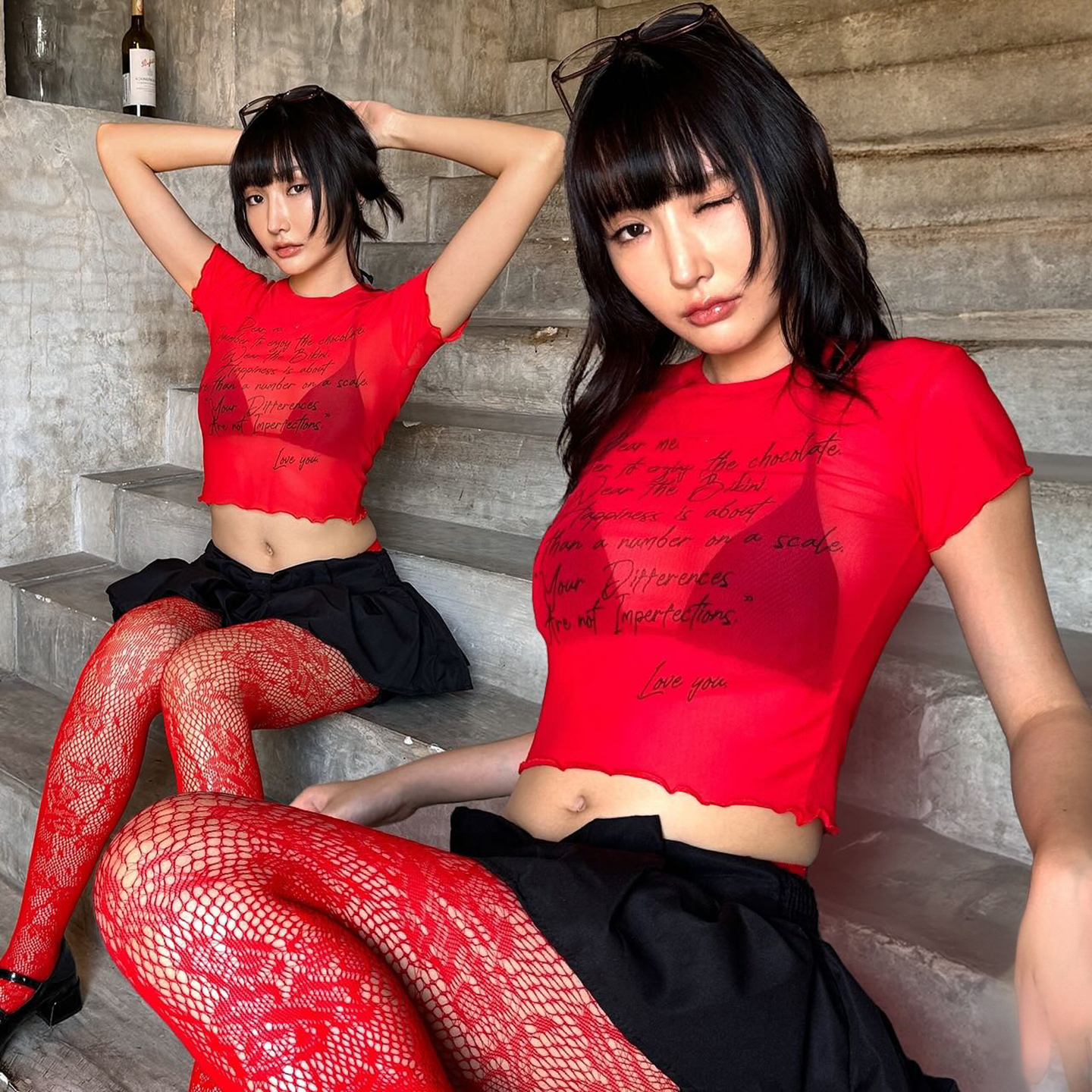 Crimson Witch Abbie Perspective Letter Print T-Shirt - Casual Versatile Punk Style Short Top for 90s Y2K Fashion