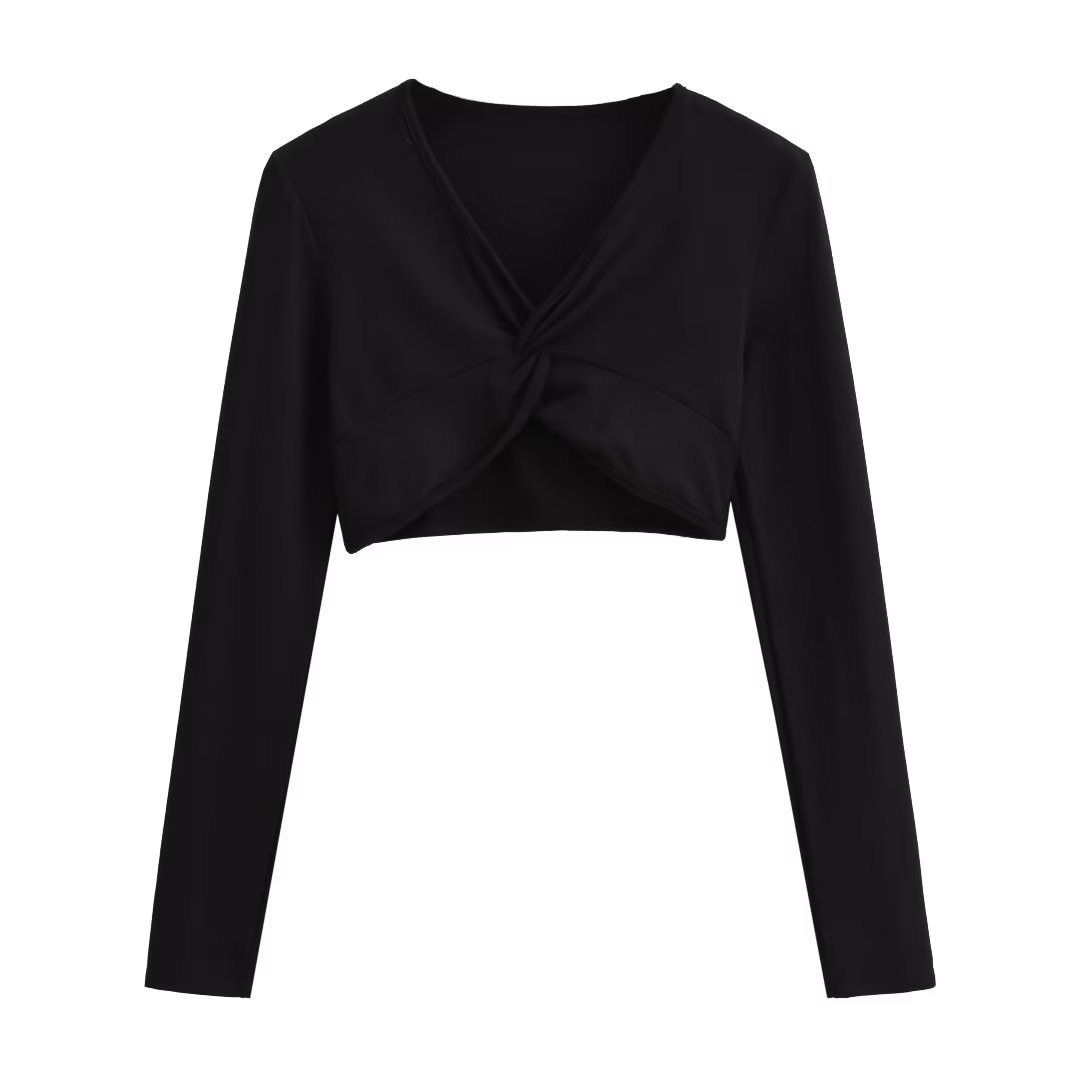 Cropped Brown Tie-Up Fitted Long Sleeve T-Shirt for Women - Jazz Dance Instagram Style, Sexy Y2K Fashion Top Cropped Brown Tie-Up Fitted Long Sleeve T-Shirt for Women - Jazz Dance Instagram Style, Sexy Y2K Fashion Top