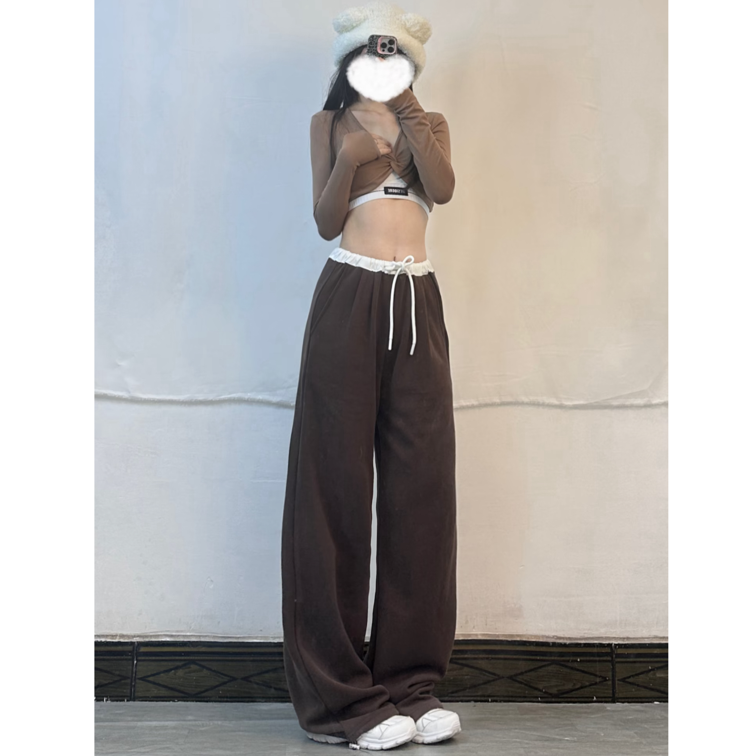 Cropped Brown Tie-Up Fitted Long Sleeve T-Shirt for Women - Jazz Dance Instagram Style, Sexy Y2K Fashion Top Cropped Brown Tie-Up Fitted Long Sleeve T-Shirt for Women - Jazz Dance Instagram Style, Sexy Y2K Fashion Top