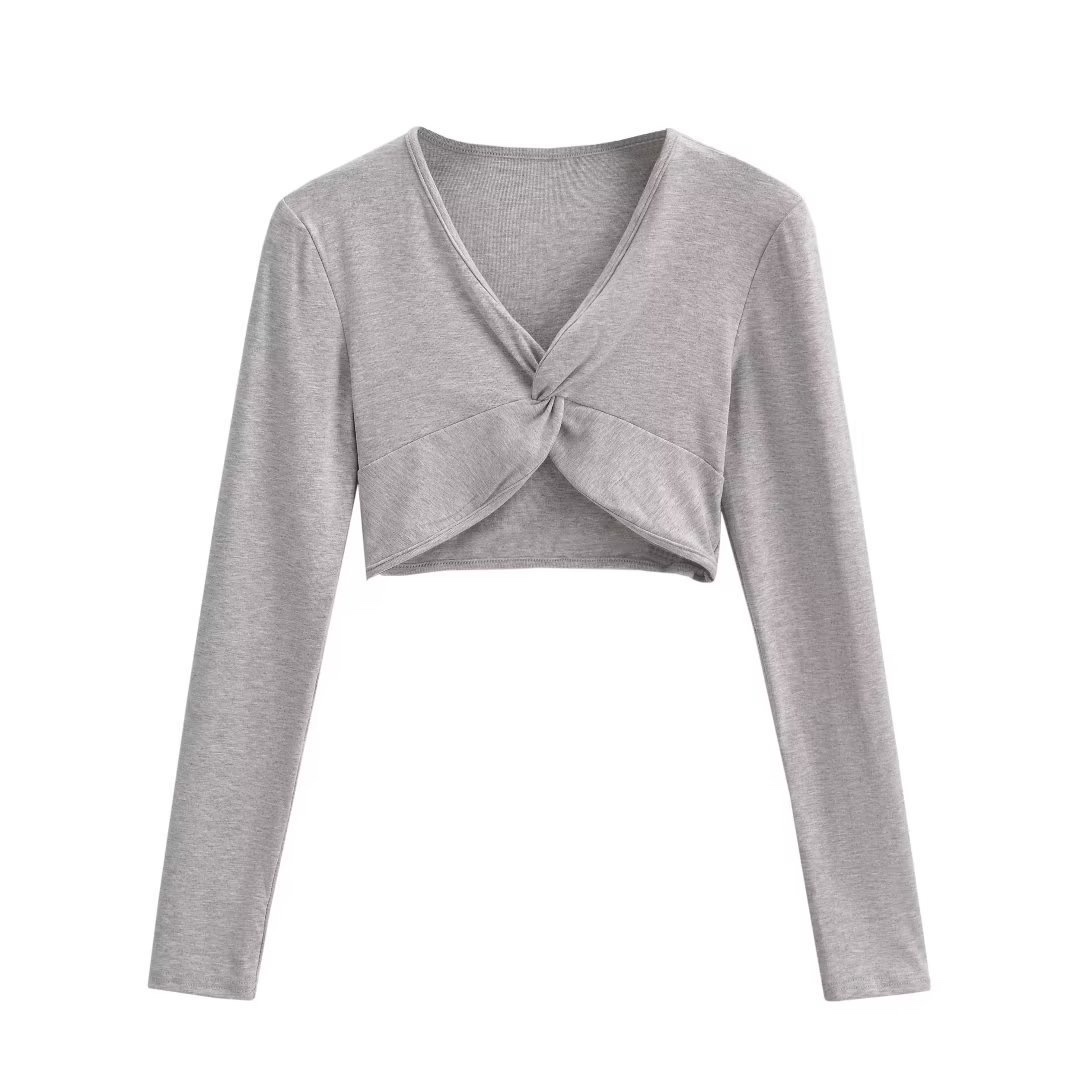 Cropped Brown Tie-Up Fitted Long Sleeve T-Shirt for Women - Jazz Dance Instagram Style, Sexy Y2K Fashion Top Cropped Brown Tie-Up Fitted Long Sleeve T-Shirt for Women - Jazz Dance Instagram Style, Sexy Y2K Fashion Top