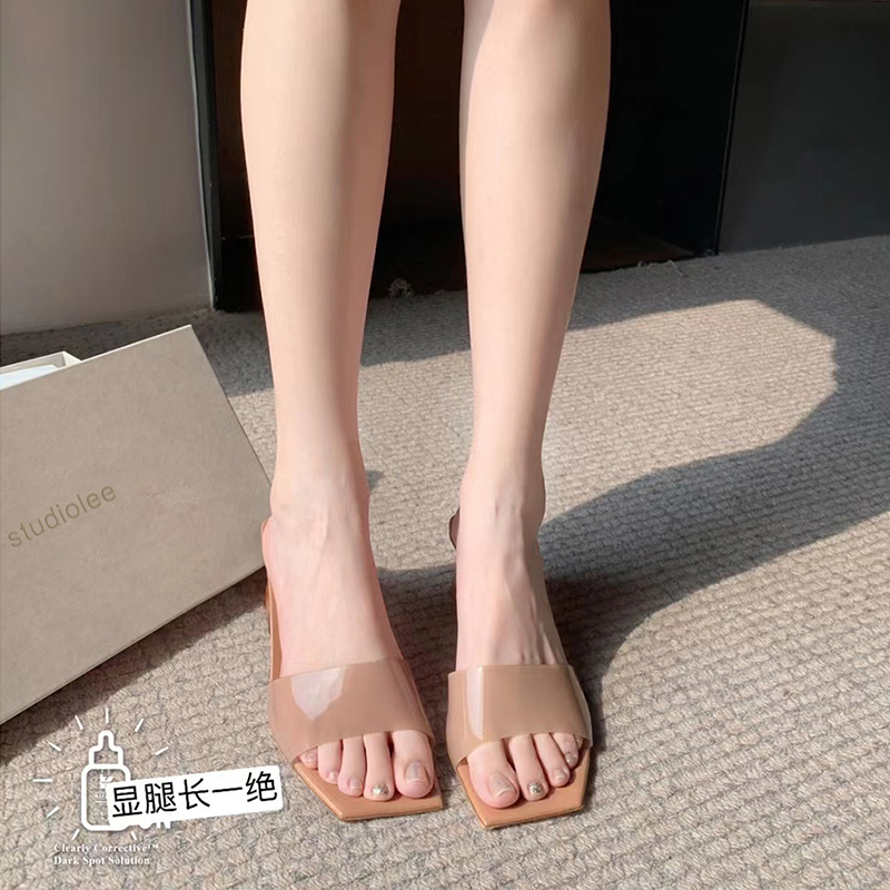 Crystal Chunky Heel Sandals - Summer Outdoor Rhinestone Transparent One-Strap High-Heeled Sandals for Women