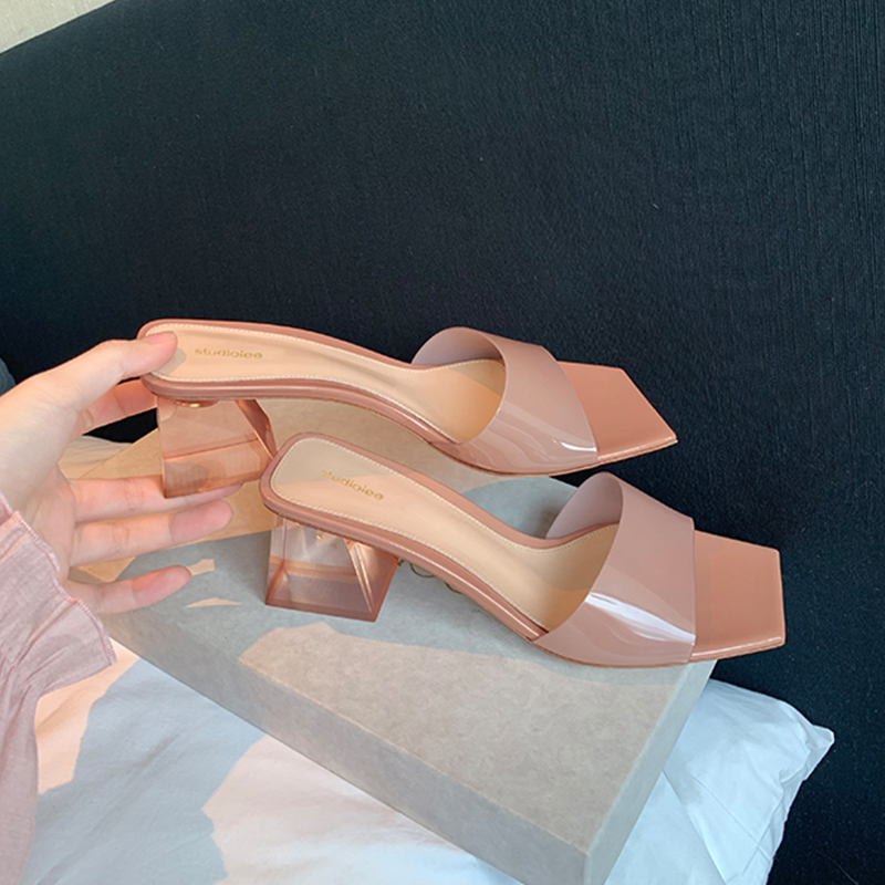 Crystal Chunky Heel Sandals - Summer Outdoor Rhinestone Transparent One-Strap High-Heeled Sandals for Women Crystal Chunky Heel Sandals - Summer Outdoor Rhinestone Transparent One-Strap High-Heeled Sandals for Women