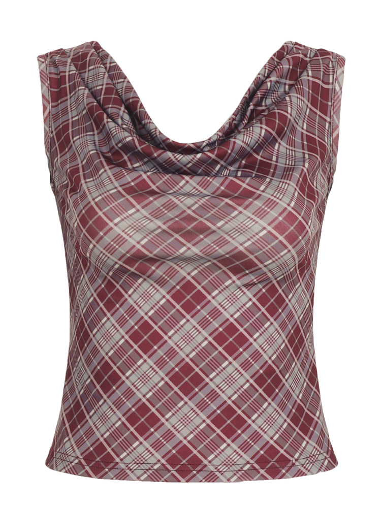 Cuffed One-Shoulder Red Plaid T-Shirt for Women - Vintage American Style, Raglan Sleeves, Slim Fit, Short Top, Y2K Fashion Cuffed One-Shoulder Red Plaid T-Shirt for Women - Vintage American Style, Raglan Sleeves, Slim Fit, Short Top, Y2K Fashion