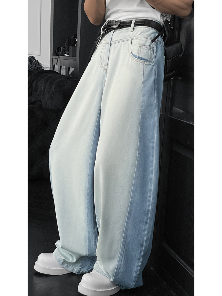 Curved Blade Jeans for Men - Trendy American Vintage Splicing Design, Versatile Loose Fit Summer Pants, Y2K Style