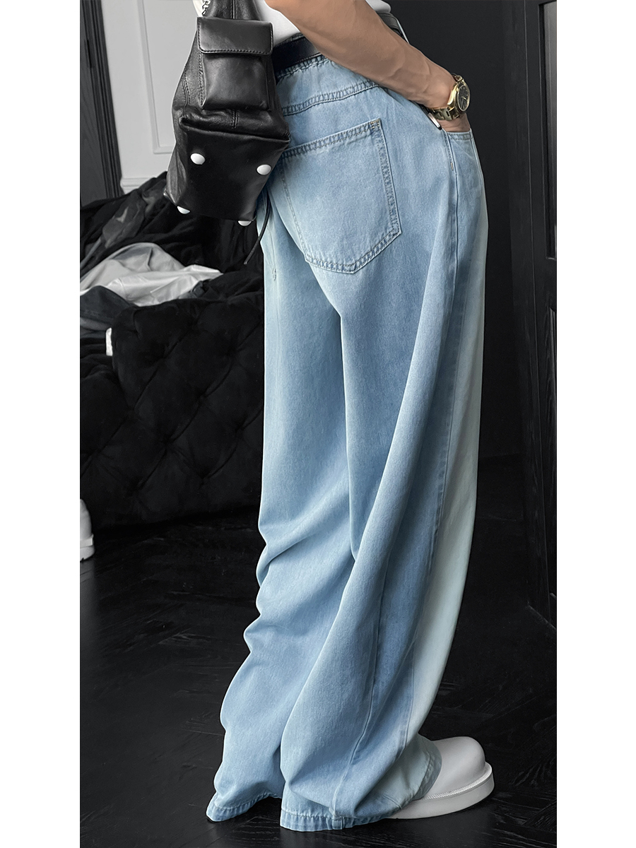 Curved Blade Jeans for Men - Trendy American Vintage Splicing Design, Versatile Loose Fit Summer Pants, Y2K Style Curved Blade Jeans for Men - Trendy American Vintage Splicing Design, Versatile Loose Fit Summer Pants, Y2K Style