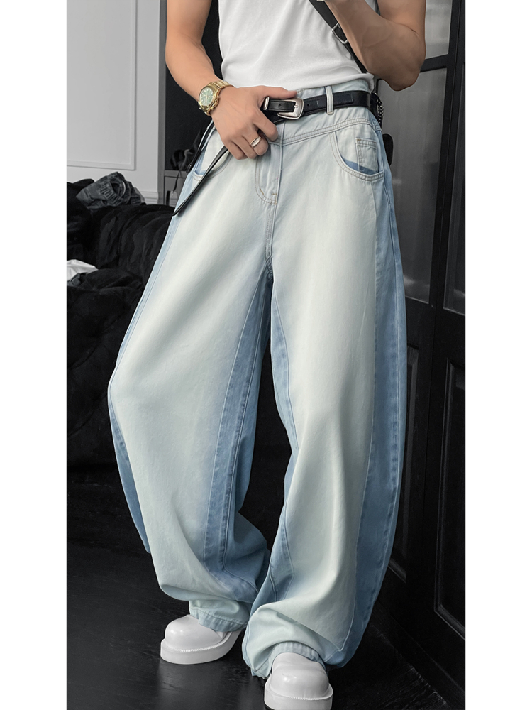 Curved Blade Jeans for Men - Trendy American Vintage Splicing Design, Versatile Loose Fit Summer Pants, Y2K Style Curved Blade Jeans for Men - Trendy American Vintage Splicing Design, Versatile Loose Fit Summer Pants, Y2K Style