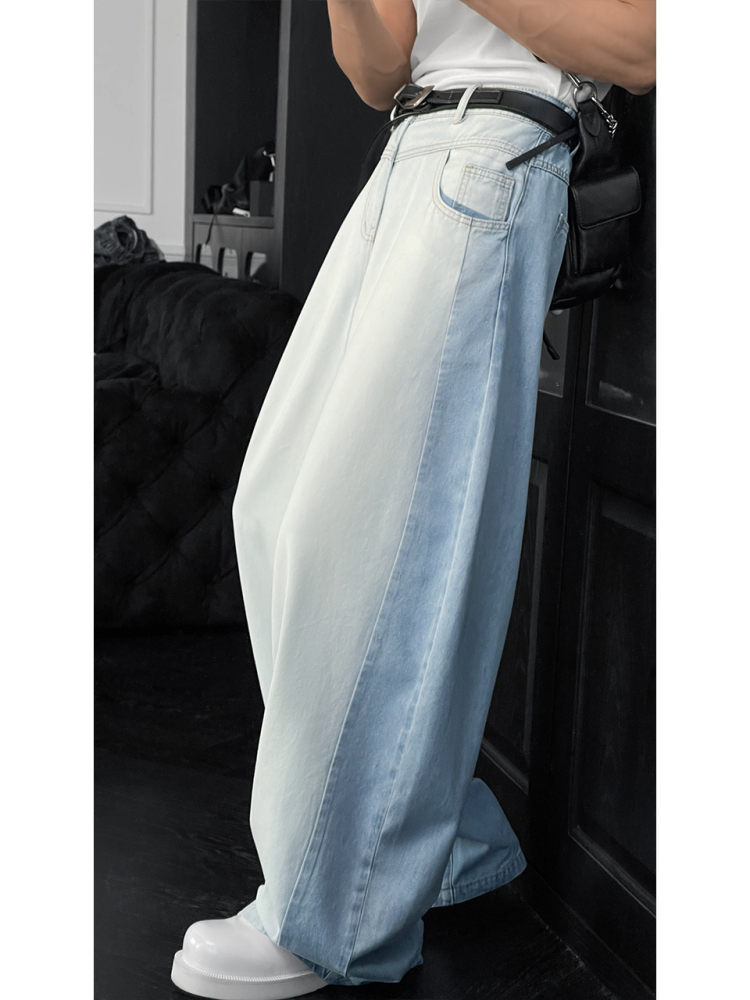 Curved Blade Jeans for Men - Trendy American Vintage Splicing Design, Versatile Loose Fit Summer Pants, Y2K Style Curved Blade Jeans for Men - Trendy American Vintage Splicing Design, Versatile Loose Fit Summer Pants, Y2K Style