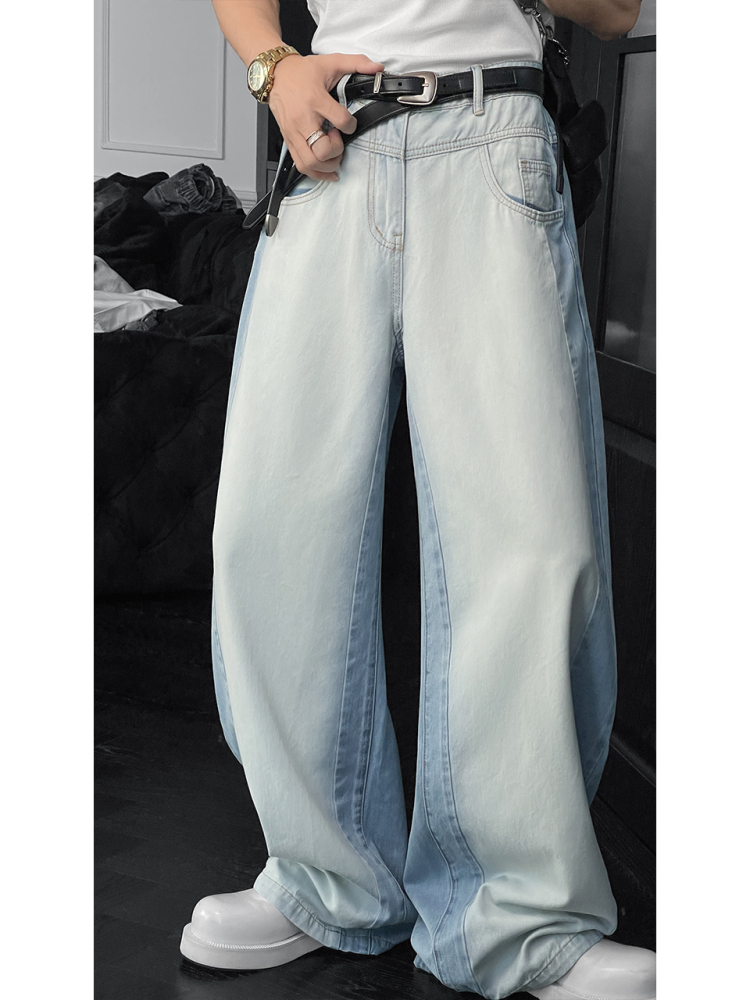 Curved Blade Jeans for Men - Trendy American Vintage Splicing Design, Versatile Loose Fit Summer Pants, Y2K Style Curved Blade Jeans for Men - Trendy American Vintage Splicing Design, Versatile Loose Fit Summer Pants, Y2K Style