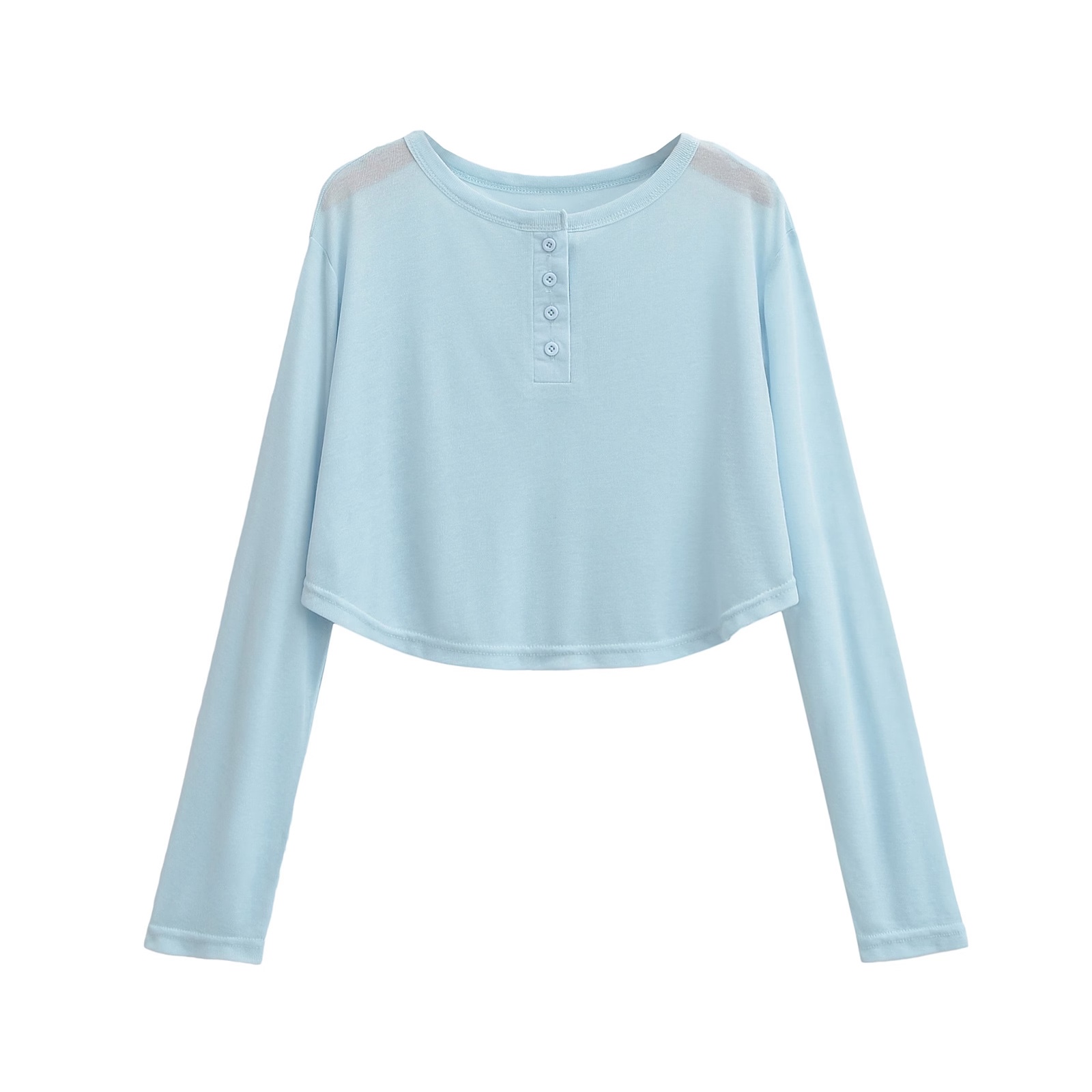 Curved Hem Long Sleeve Short T-Shirt for Women - Loose Casual Jazz Dance Outfit with Sun Protection Features