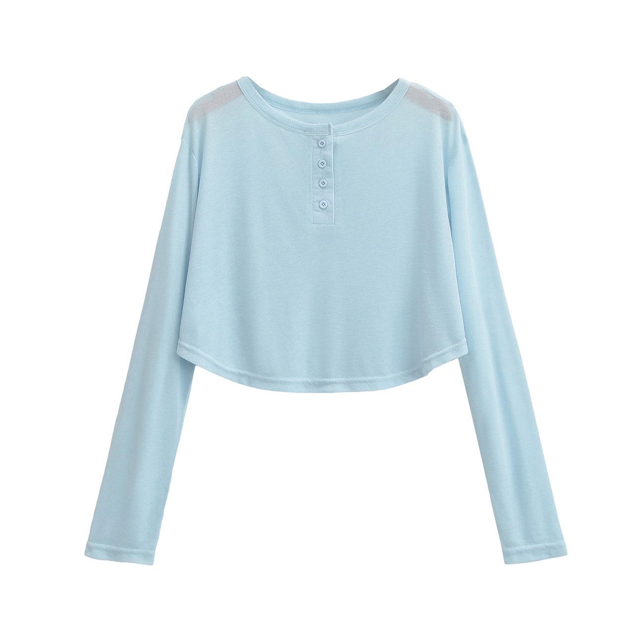 Curved Hem Long Sleeve Short T-Shirt for Women - Loose Casual Jazz Dance Outfit with Sun Protection Features