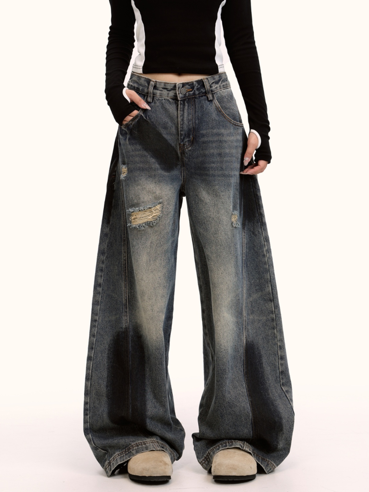 Curved Knife Graffiti Jeans for Men and Women - Retro Washed Loose High Street Drape Pants, American Style Fashion Curved Knife Graffiti Jeans for Men and Women - Retro Washed Loose High Street Drape Pants, American Style Fashion