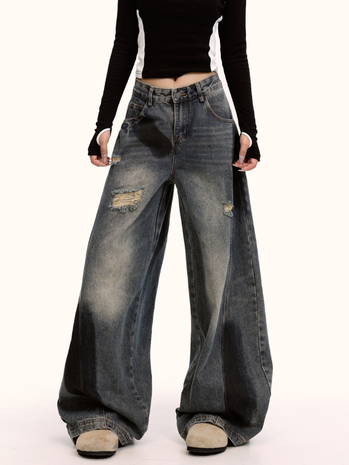 Curved Knife Graffiti Jeans for Men and Women - Retro Washed Loose High Street Drape Pants, American Style Fashion Curved Knife Graffiti Jeans for Men and Women - Retro Washed Loose High Street Drape Pants, American Style Fashion