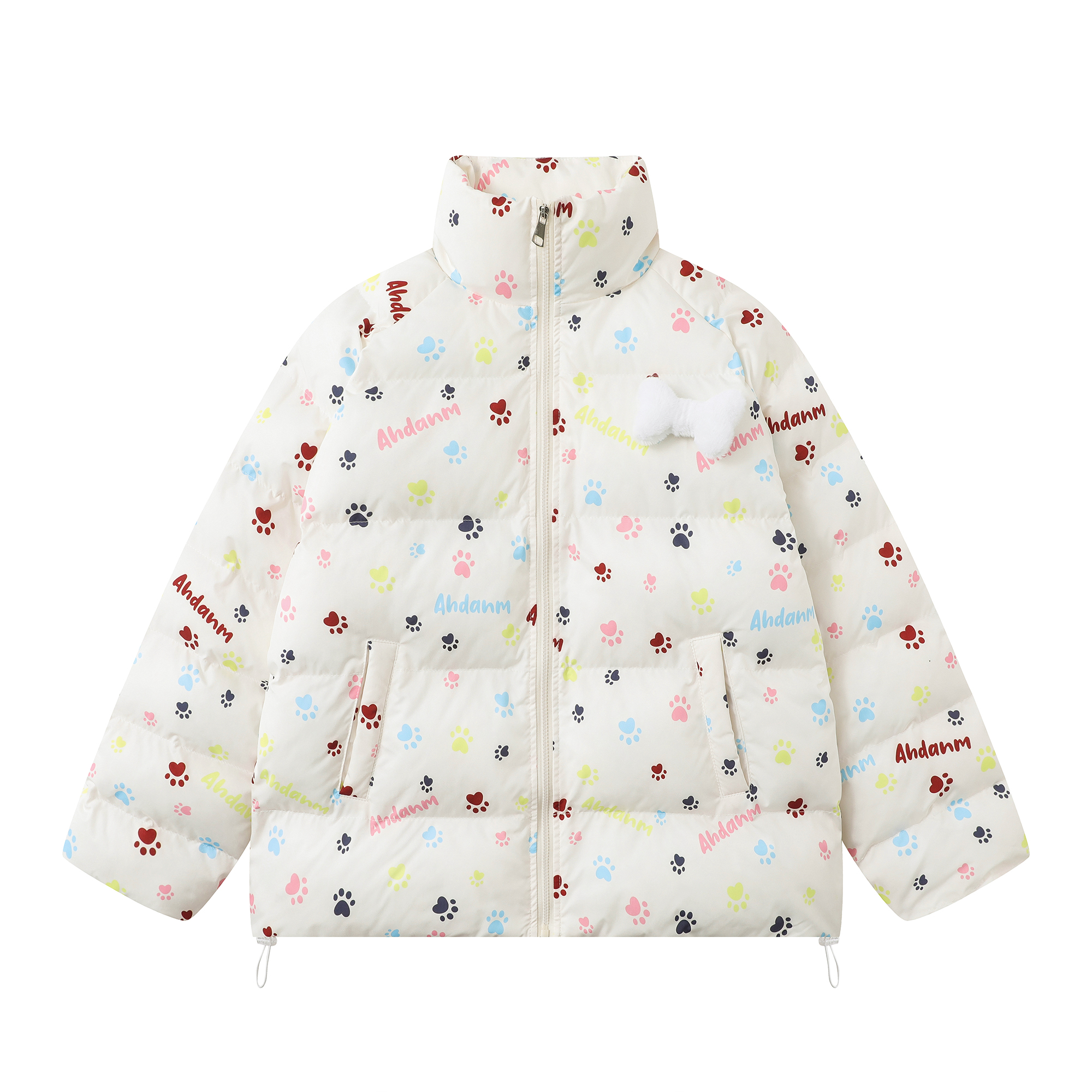 Cute All-Over Print Dog Paw Stand Collar Thick Cotton Winter Coat for Women - Warm Jacket for Y2K Style and Dog Lovers