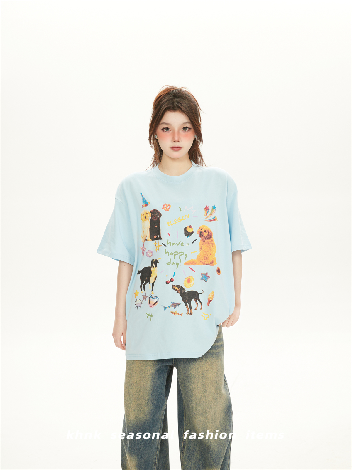 Cute Cartoon Dog Print White Short-Sleeve T-Shirt for Women - American Style Casual Summer Top 2025 Cute Cartoon Dog Print White Short-Sleeve T-Shirt for Women - American Style Casual Summer Top 2025