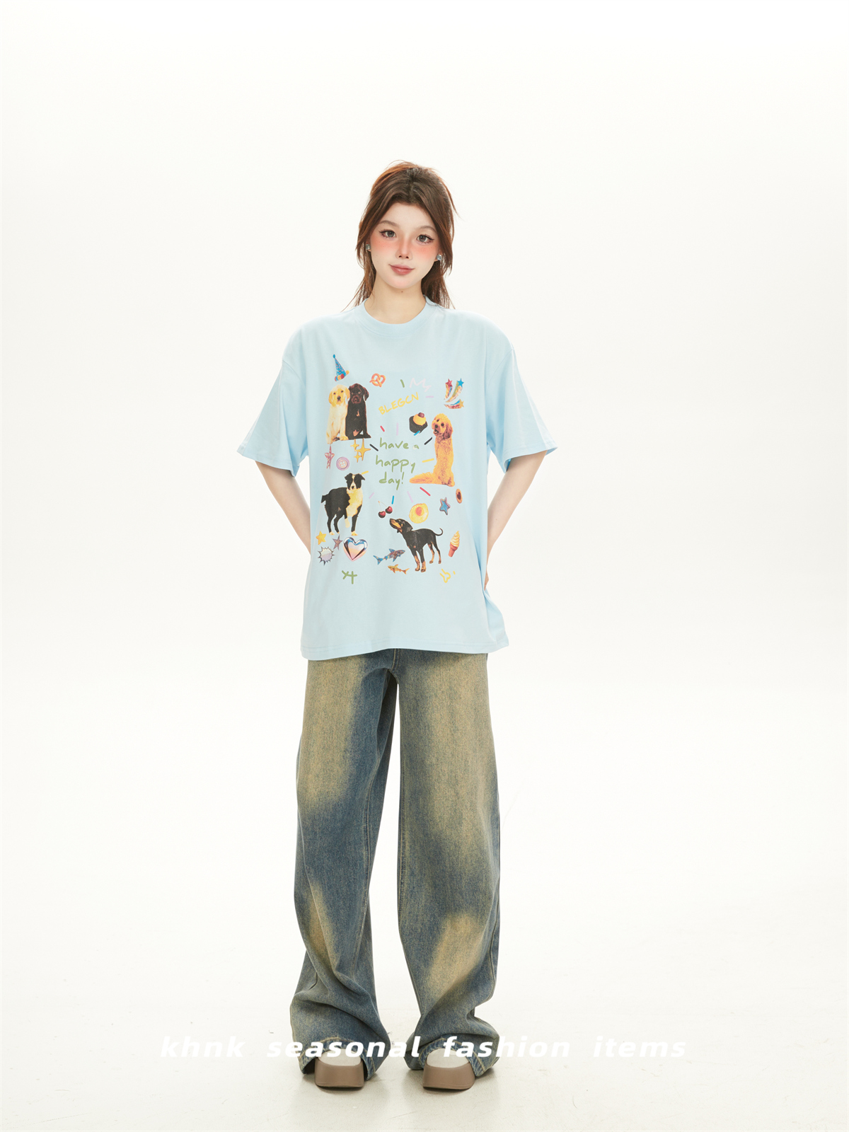 Cute Cartoon Dog Print White Short-Sleeve T-Shirt for Women - American Style Casual Summer Top 2025 Cute Cartoon Dog Print White Short-Sleeve T-Shirt for Women - American Style Casual Summer Top 2025