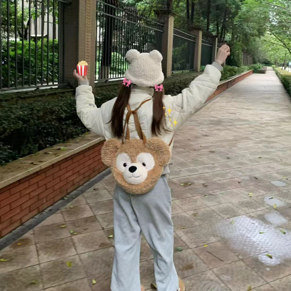 Cute Cartoon Duffy Bear Plush Backpack - Big Face Shoulder Crossbody Bag in Kawaii Style - Adorable Teddy Bear Design