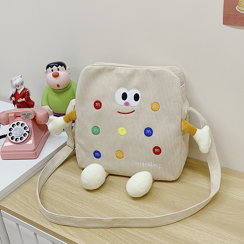 Cute Cookie-Shaped Crossbody Bag, Japanese Style Ins Ugly-Cute Corduroy Cartoon Shoulder Bag for Students and Commuters