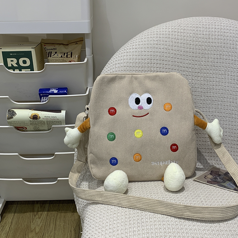 Cute Cookie-Shaped Crossbody Bag, Japanese Style Ins Ugly-Cute Corduroy Cartoon Shoulder Bag for Students and Commuters